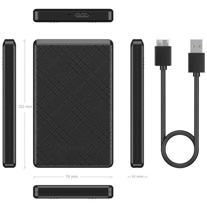 Aisens Caja Externa 2,5 Pulgadas ASE-2522B SATA a USB 3.1 Gen 1, Negra
